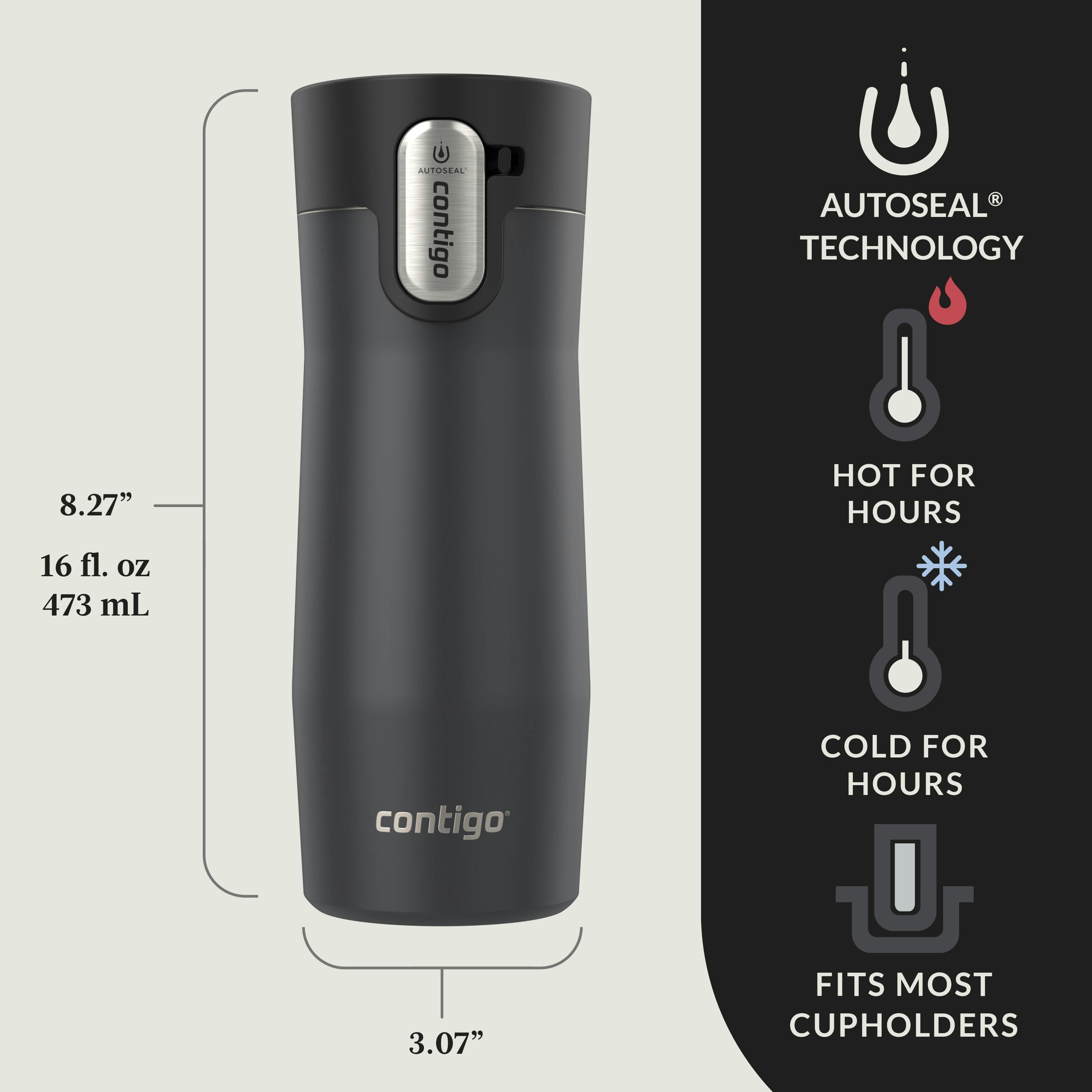 AUTOSEAL West Loop Vacuum-Insulated Stainless Steel Travel Mug with Easy-Clean Lid, 16 oz