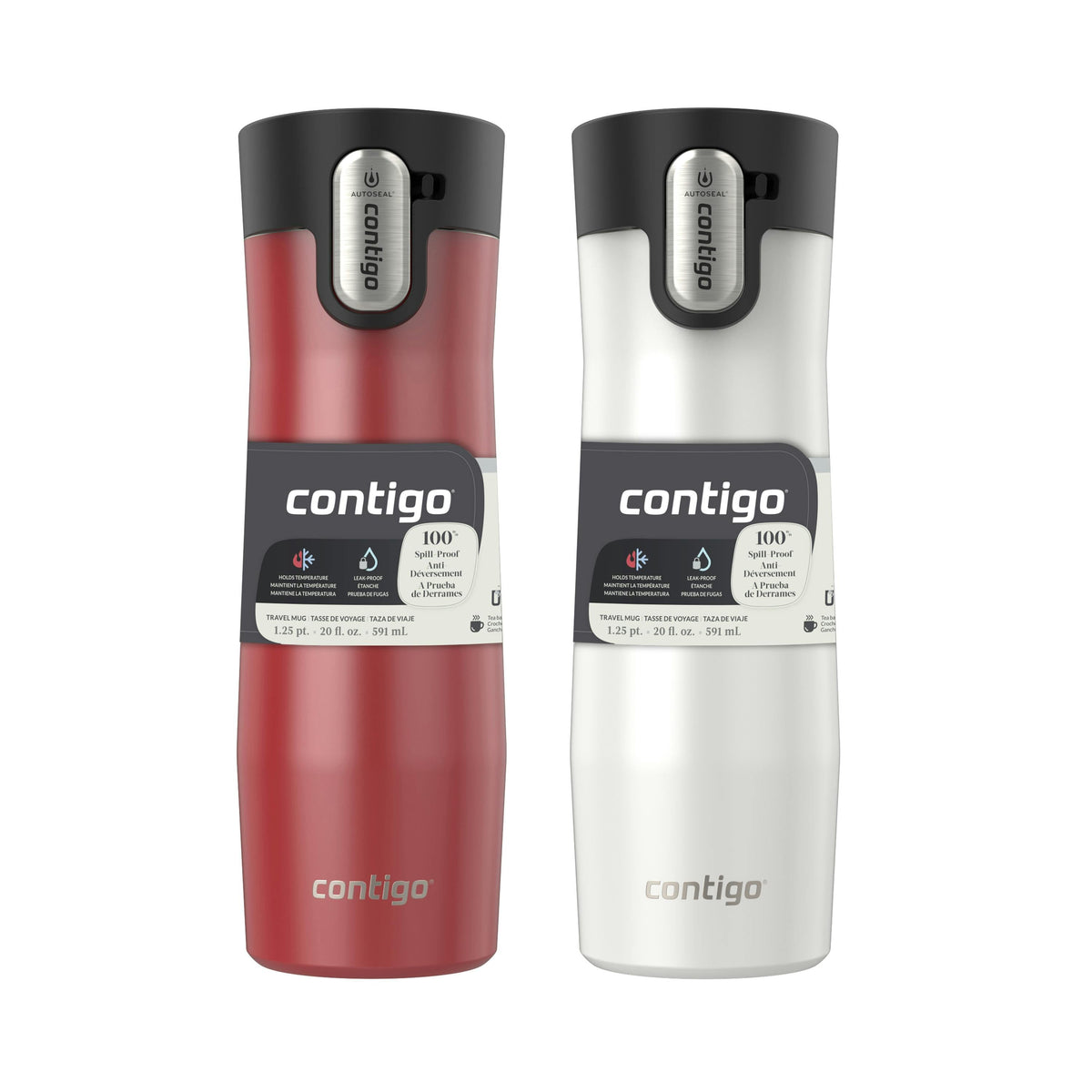 AUTOSEAL West Loop Vacuum-Insulated Stainless Steel Travel Mug with Easy-Clean Lid, 20 oz, 2-Pack